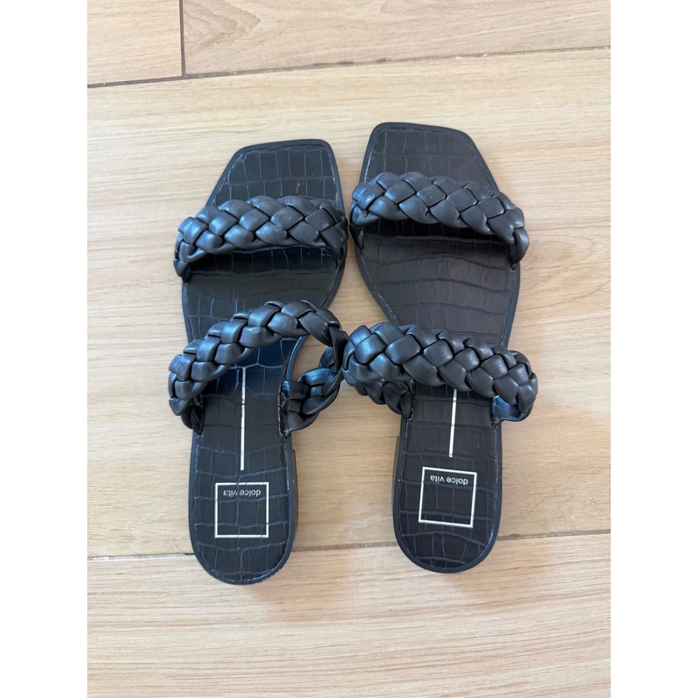 Dolce Vita Indy Black Braided Square Toe Slide Sandals Womens Size 9